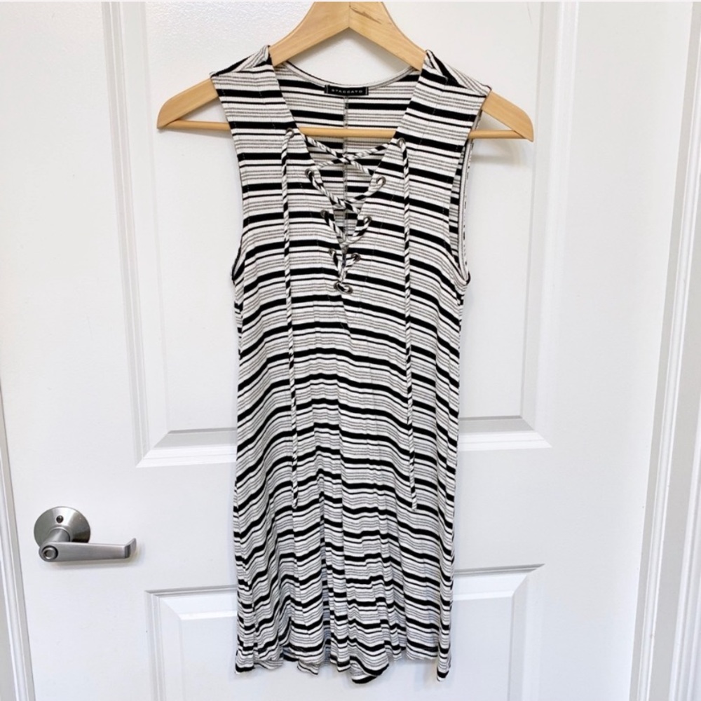 Striped Lace Up T-Shirt Summer Dress